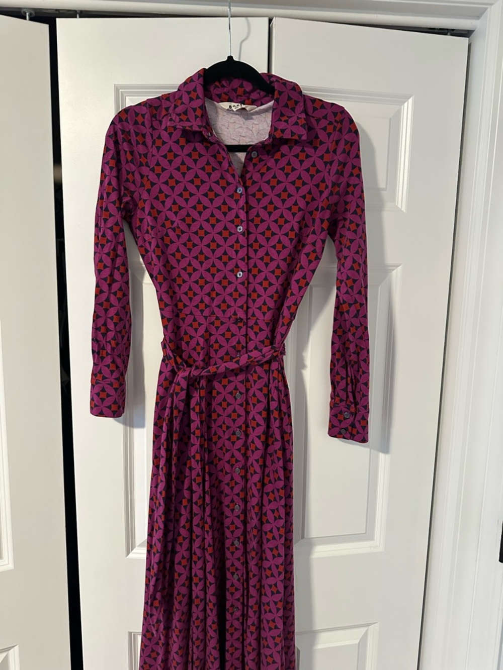 Boden Jersey Shirt Dress - Berry Geometric Midi - US 6R